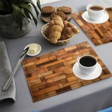 1pc/4pcs/6pcs Wood Grain Pattern Printed Linen Placemats, Suitable For Dining Table, All Season Decor, Modern Washable Table Mats, Room Decor, Coasters, Kitchen Dining Mats, Indoor Outdoor Party Decoration, Home Decor, Ideal Gift