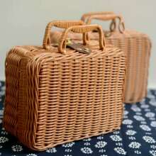Portable PP Basket Baskets, Picnic Storage Basket, Retro Basket Suitcase, Handwoven Gift Box, Cosmetic Organizer Boxes For Small Items - 白色 - 查看 2