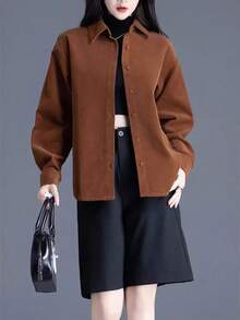 Spring & Autumn New Corduroy Shirt, Solid Color, High-Quality, Loose Fit Long Sleeve Blouse