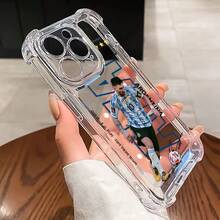 Un estuche de teléfono minimalista con tema de fútbol compatible con modelos de  16, 15, 14, 13, 12, 11 Pro Max, X, XR, XS Max, 8 y 7 Plus, con un respaldo transparente suave para protección contra caídas. - Color mezclado 1 - Ver 6