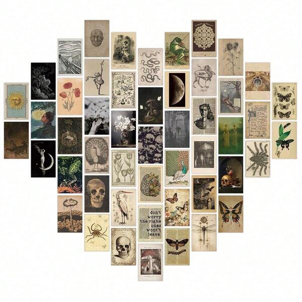 50 Stück Retro Wanddekoration ästhetische Aufkleber für Männer und Frauen, Retro Collage Set für Schlafzimmer Dekoration, Raumdekoration ästhetische Retro Bilder für Retro Heim Dekoration Küchendekoration Wandaufkleber