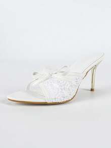 Giày sandal đế bệt mũi nhọn cao 8.7cm, trang trí nơ thanh lịch, nhẹ và thoải mái, đa năng và thời trang, phù hợp cho tiệc tùng, đi chơi đêm, hẹn hò, mua sắm, đi làm, phối đồ mùa xuân hè. - trắng - Xem 7