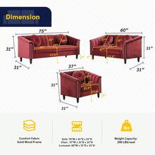 Luxurious Velvet Modern Chesterfield Settee Sofa Upholstered Rolled Arm With Rivets/2 Button Tufted Pillow, Contemporary Microfiber Fabric Couch Set For Living Room.Red-3pcs(Chair + Loveseat + Sofa) - Red-3pcs(chair + Loveseat + Sofa) - View 7