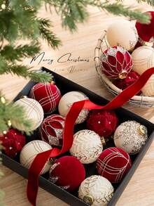 12pcs 8cm Christmas Party Decorative Balls, Rhinestone Flocked Christmas Ornaments, Plastic Hanging Decorative Balls, Suitable For Christmas Tree Decor, Home Decor, Room Decor, Bedroom Decor, New Year Decor, Christmas Decorations, Outdoor Decor, Holiday Party Decor, Christmas Party Supplies, Christmas Themed Festive Hanging Ornaments, Event Party Decor Gifts, Christmas Ornament Gift Set, Happy New Year, Gifts For Friends And Family Winter