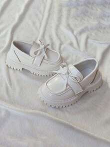 1 双女童浅口可爱公主平底皮鞋，透气软底防滑百搭儿童鞋，婴幼儿易穿脱步行鞋，适合春、夏、秋季 - 米色 - 查看 3