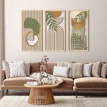 Bohemian Modern Wooden Wall Decal Decor, 16 X 32 Inches, Autumn Home Abstract Wall Art, Suitable For Bedroom, Living Room, Office, Kitchen, Apartment, 3 Pieces Set. - 1set - View 1