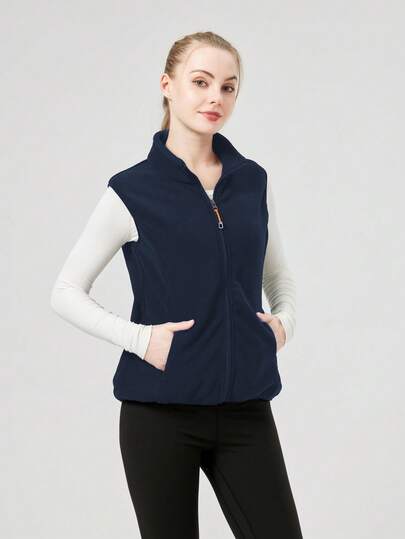 1pc Women's Outdoor Sports Vest Jacket, Spring, Outdoor, Hidden Zipper, Waist Cinched, Slim Fit,Fleece,Winter Fall