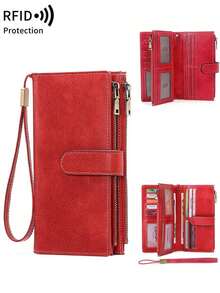 Fashion Vintage Women's Daily Multifunction Large Capacity Trifold Credit Card Holder RFID Blocking Wallet Credit Card/ ID Card/ Coins/ Cash/ Receipts Ladies Double Zipper Pocket Clutch Gifts Birthday Gifts Anniversary Cow Print Wallet Women Wallet Purse Wallet Long Wallet Wristlet Wallet - Đỏ - Xem 13