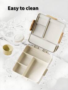 1pc Children's Portable Lunch Box, Microwave Lunch Box, Office Worker Lunch Box, Pp Material, Light And Beautiful, Material, Strong Buckle, Sealed And Leak-Proof, Multi-Grid Design, No Odor, Easy To Clean, Handle Design, Easy To Carry, Comes With Sauce Box - Multicolor - View 8