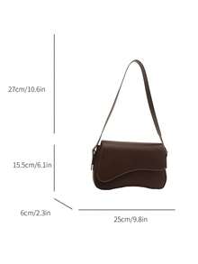 Minimalist Solid Color Shoulder Flap Bag, Classic Textured Crossbody Bag Purse For Women - Coffee - View 4