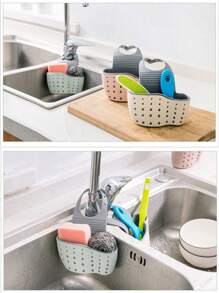 1PC Sink Hanging Drain Basket With Silicone Storage Box, Adjustable Shoulder Strap Drain Rack, Sponge Holder, Faucet Hanging Basket, Kitchen Storage Bag, Perfect For Storing Sponges And Rags In The Kitchen Kitchen Sink Shelf Soap Sponge Drain Rack Holder Double Decker Hanging Basket Storage Suction Cup Kitchen Organizer Sink Accessories Wash