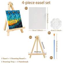 4 pachete, 1 șevalet + 1 planșă de desen + 1 paletă + 1 pensule, set de 4 piese, șevalete artistice din lemn pentru pictură și meșteșuguri, suport trepied reglabil, afișaj portabil de masă pentru artă, pânză, fotografii și semne