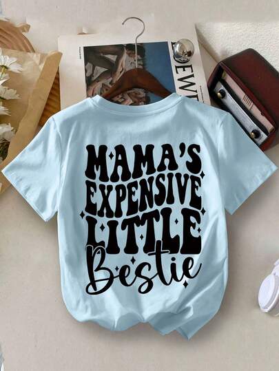 女童微笑标语印花圆领短袖T恤，休闲春夏童装