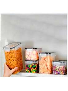 30pcs Closed Food Storage Containers With LIDS, Plastic Kitchen Pantry Organization And Storage, Dry Cargo Containers For Cookies, Grains, Pasta, Flour, Sugar, Labels, Markers, Dishwasher, Plastic Food Storage Containers - 黑與白 - 查看 10