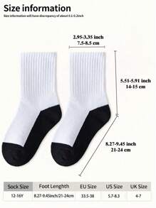 5双经典运动风学生袜，适合1-16岁男孩女孩，四季皆宜，圆领设计，易洗