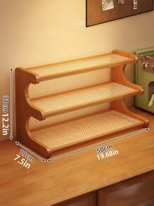 Three-Layer Thickened Drainage Board Bamboo Storage Rack, Sturdy Trapezoidal Wooden Shelf - Multifunctional, Space-Saving, Stylish Storage Tool, Suitable For Kitchens, Offices, Dressing Tables, And Home Decoration, Multi-Purpose Storage Rack