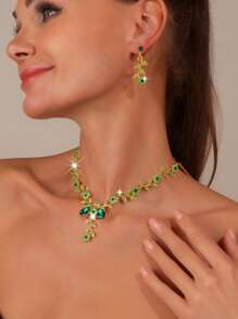 3 件套新娘水晶和莱茵石项链耳环套装，女士派对礼服配饰 - 彩色 - 查看 1