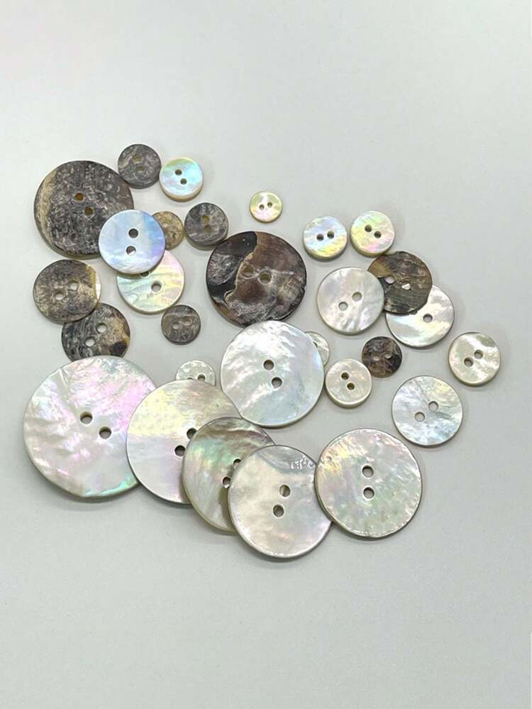 60pcs Premium Natural Mother-Of-Faux Pearl Shell Buttons (2-Hole Circular), Classic Style Shell Buttons For Sweater& Coat, Knitwear & Shirt Buttons For Fashion, Vintage Style& Ocean-Inspired Luxury Shell Buttons, DIY Craft Button Accessories - White - View 8