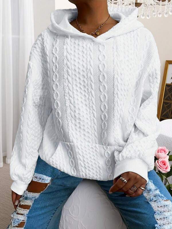 sweat-shirt à capuche ample pour femmes, épaules tombantes, tricot texturé, Top à manches longues, Sweat-shirt-shirt décontracté pour l'automne/l'hiver