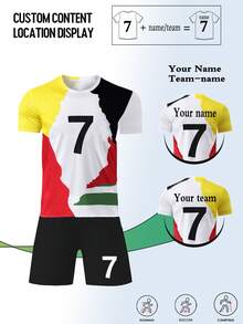 儿童套装 / 姓名 / 球队 / 个性化定制 / 足球球衣 / 7号球衣套装，圆领上衣和短裤套装，多色拼接 / 男女通用运动服，男童套装 / 适合足球派对、周末休闲、跑步、瑜伽、徒步旅行 -- 春夏运动服，适合户外活动 / 运动套装 / 训练服 / 休闲服 - 彩色 - 查看 4