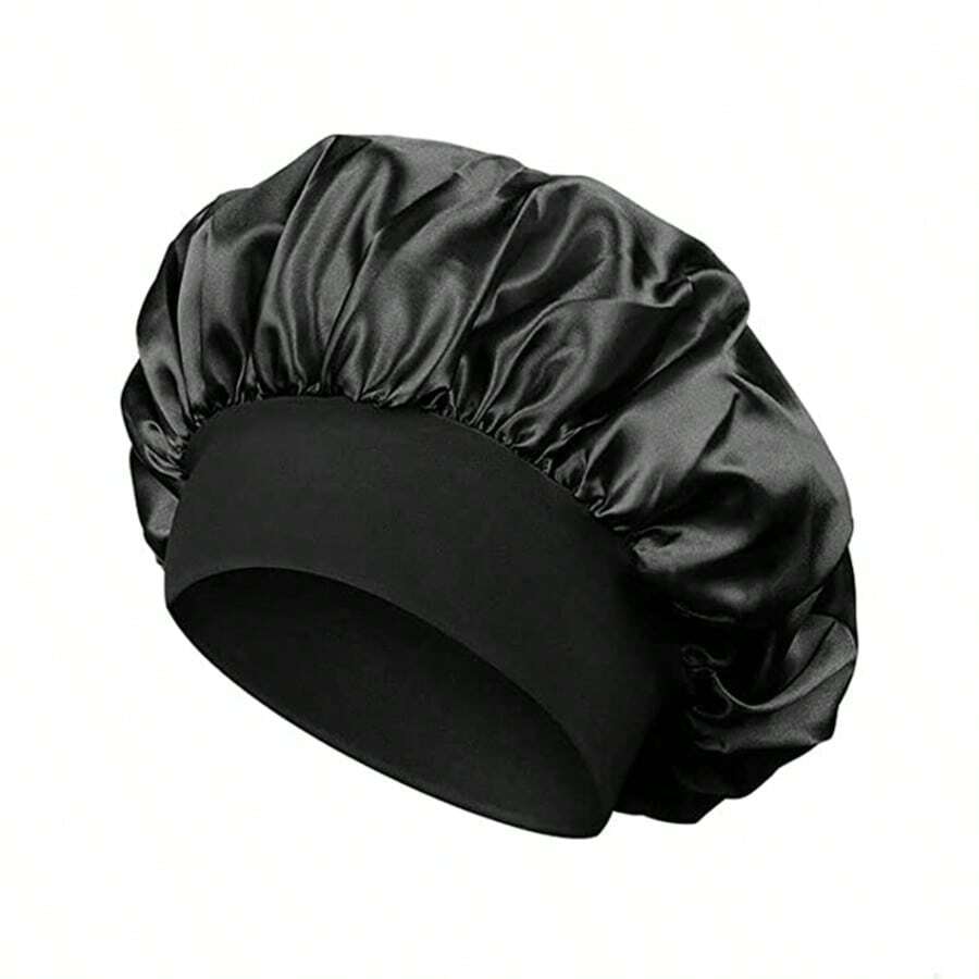 1pc Wide Strip Elastic Headband Cap, Women Soft Satin Sleep Cap, Stretchy Solid Color Smooth Shower Cap, Suitable For Hair