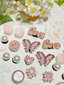 22 st/set Rosa fjäril och blommiga brevskor dekorationstillbehör, lämplig för tofflor, sandaler, gör-det-själv - Rosa guld - Visa 7