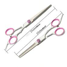 2pcs Professional Hair Cutting Scissors Set, Stainless Steel Home Hairdressing Scissors, Pink, Hairstyling Tools, Salon Beauty Travel Essentials - Pink - View 2