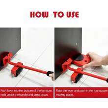 5 Piece Furniture Moving Transport Roller Set, Removal, Lifting, Wheel Bar Tools, Moving - one-size - View 3