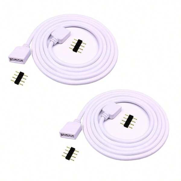 2pcs 1m RGB LED Extension Cable 4 Pin LED Strip Connector LED Tape Extension Cord LED Ribbon Wire For SMD 5050 3528 2835 RGB LED Strip Light W/ 4pcs Male To Male 4Pin Plugs (1m/3.3ft)
