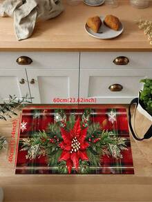 1 pezzo Tappeto da cucina natalizio rosso festivo, tappeto da cucina per le vacanze natalizie, tappeto per corridoio con motivo scozzese natalizio, decorazione natalizia, zerbino lavabile per feste natalizie, con retro antiscivolo, in peluche corto, tessitura annodato, in poliestere, per feste natalizie, tappeto/tappetino decorativo natalizio per interni - Tappeto Buon Natale, adatto per soggiorno, sala da pranzo, cucina, zona lavello, ingresso interno