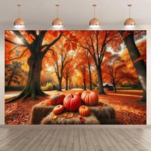 1 件，2Dflat，感恩节丰收横幅，带有南瓜、向日葵和火鸡 - 非常适合秋季派对和照相亭，无需电源