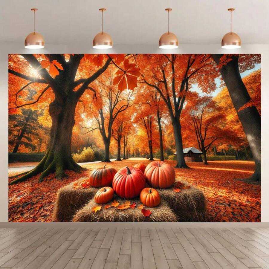 1 件，2Dflat，感恩节丰收横幅，带有南瓜、向日葵和火鸡 - 非常适合秋季派对和照相亭，无需电源