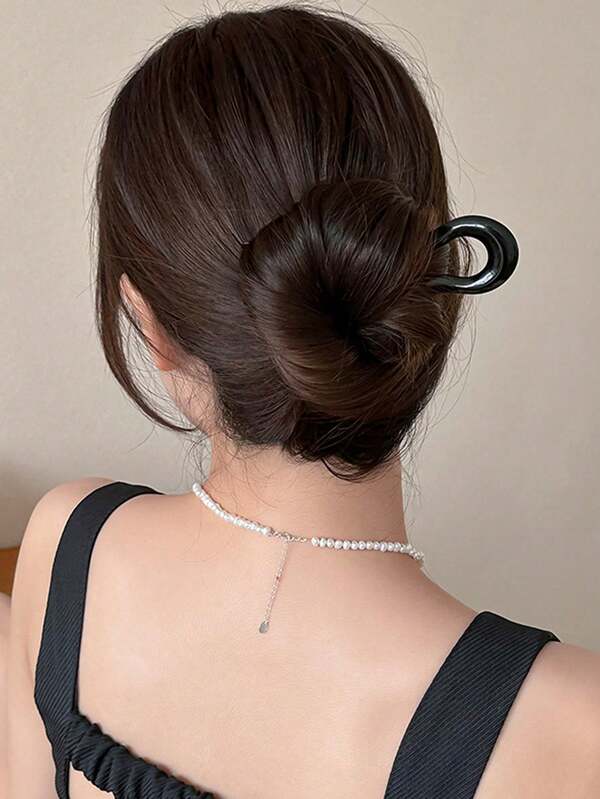 1pc French Barrette U-Shaped Hair Clip, Vintage Glossy Hair Bun Accessory, Chinese Hair Decoration, Bun Extension, Hair Styling Pins