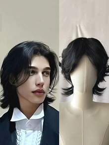Men's Short Wolf Tail & Piranha Head Wig, Easy To Wear For Halloween Costume Play - Multicolor - View 2