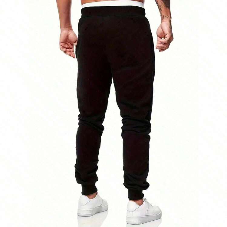 Anime Print Jogging Pants,Loose Casual Pocket Track Pants For Summer,High Quality Mens Sweatpants,Pant Of ALL Season, For Rave, Back To School - 黑色 - 查看 3