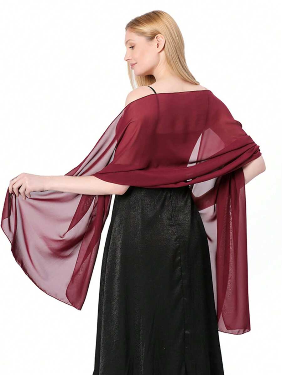 Chiffon Shawl Scarf, Suitable For Brides, Weddings, Evening Gowns And Special Occasions - 30# Deep Wine Red - View 1