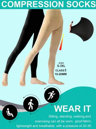 1pc Unisex High Waist Compression Pantyhose, Comfortable Fabric, Stirrup Women's Skin-Tone Socks, Men's Black Long Compression Socks, Suitable For Sports, Yoga, Football, Running, Travel, Work, Leg & Knee Support