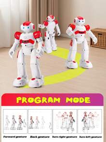 1pc Gesture Recognition Robot, Can Perform Storytelling, Singing And Dancing, Supports Programmable Remote Control, Rechargeable Remote Control Robot Toy, Suitable As Birthday/Christmas/Halloween/Easter Gift For 3-12 Years Old Toddler Boys And Girls (Red) - Multicolor - View 4