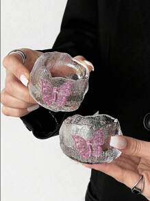 1pc/2pcs Japanese Style Glass Teaware, Wabi-Sabi Gongfu Tea Cups, Pink Butterfly Teacups, Living Room, Dining Room, Home Decor Back To School