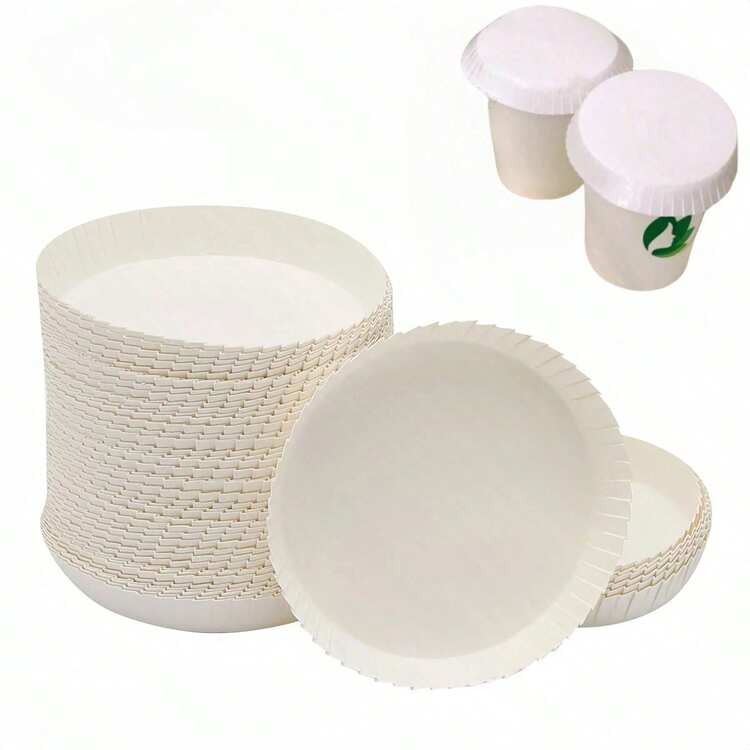50/100个纸杯盖，热饮杯盖，适用于咖啡馆、酒店、KTV、酒吧、咖啡店、玻璃容器的饮料盖，直径2.95英寸，白色 - 彩色 - 查看 2