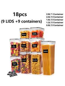 30/72pcs Airtight Food Storage Containers For Kitchen Pantry Organization And Storage, Plastic Canister Set With Lids, Cereal, Flour & Sugar Containers-, Labels & Marker - Black and White - View 16