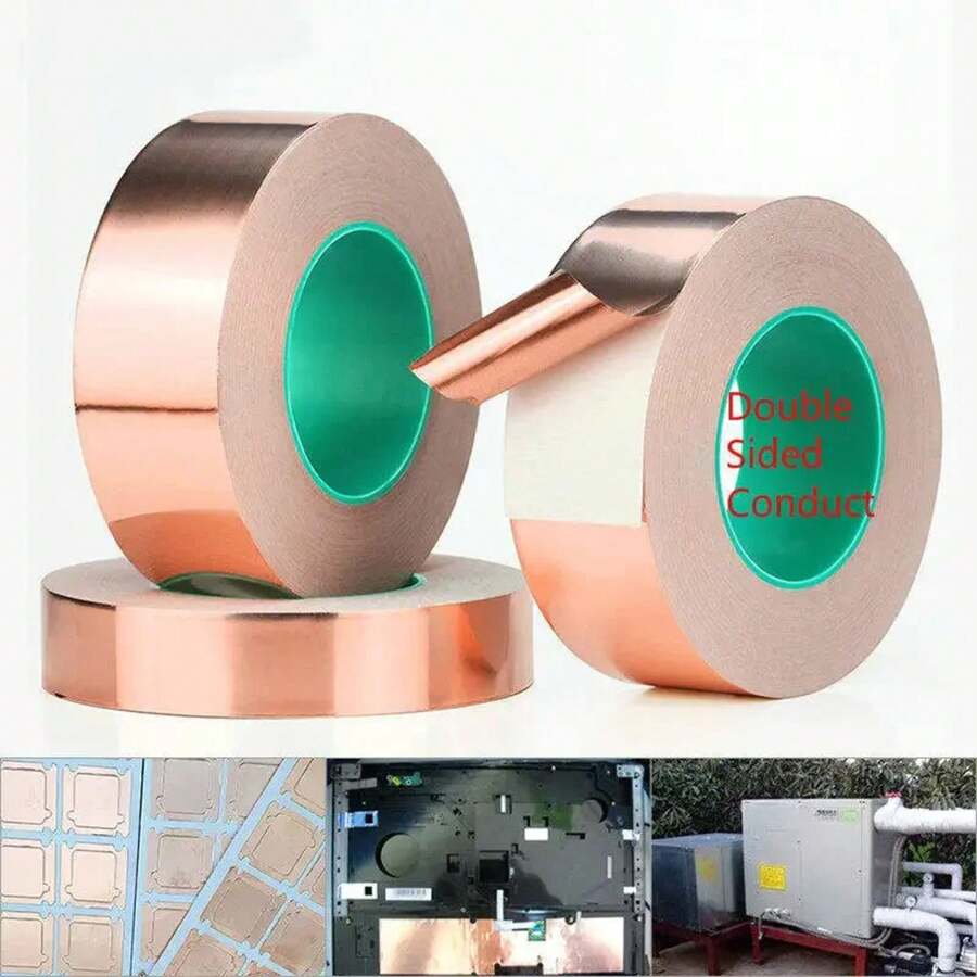 Cinta adhesiva de lámina de cobre conductiva de doble cara de 20m, escudo térmico, elimina EMI, cinta de reparación antiestática, grosor de 0.05mm - 1 unidad - Ver 1