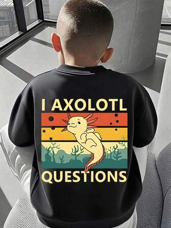 1 X Boys' Long Sleeve Crew Neck Pullover With "I AXOLOTL QUESTIONS" Print, Comfortable And Stylish, Casual And Versatile, A New Top For Young Boys/Teen Boys/Pubescent Boys In The Autumn And Winter Series.