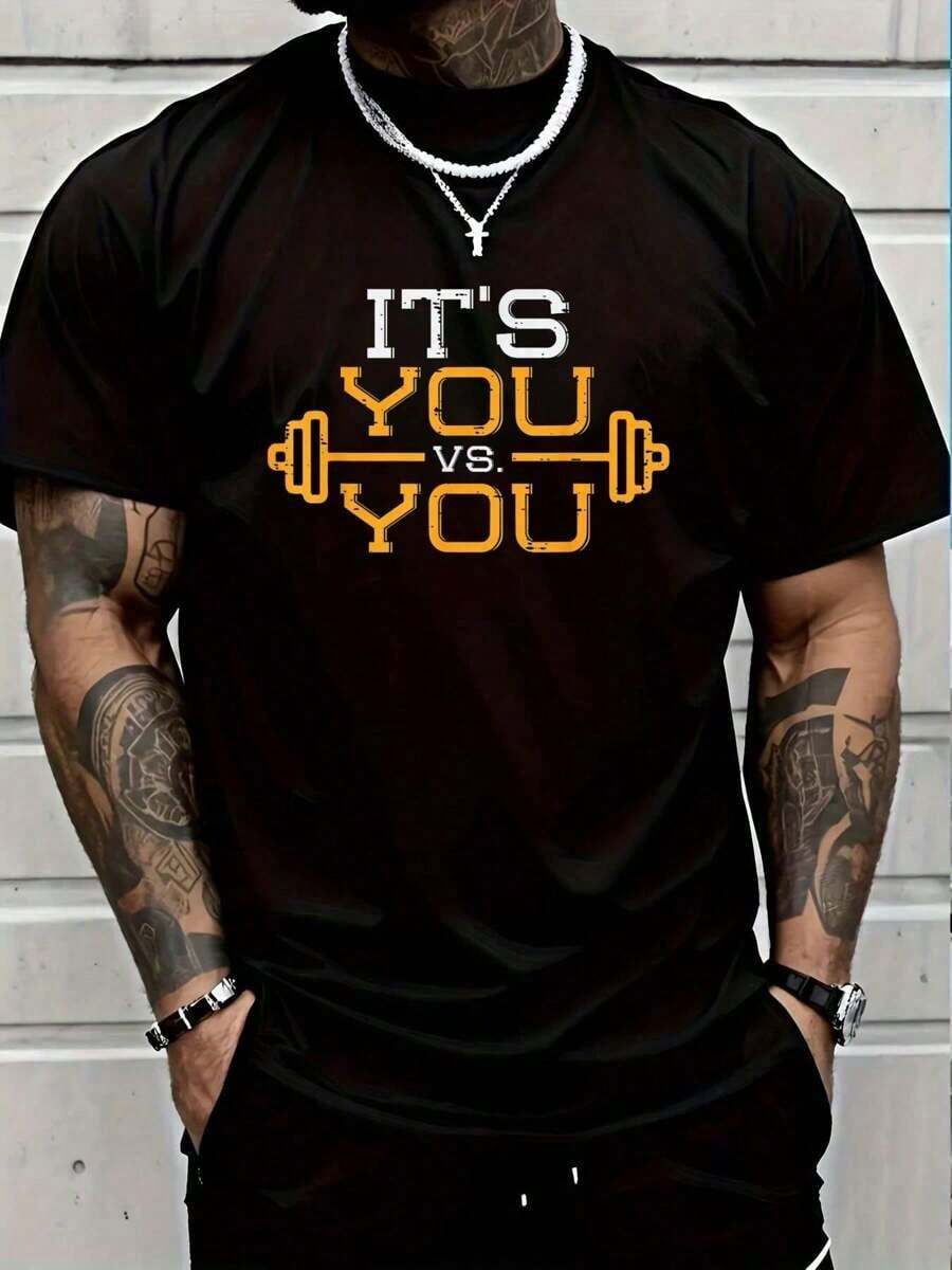 100% Cotton Its Vs You Workout Gym Workout Motivation Fitness Men Women T-Shirt Fashion Women's Men's Graphic Tee Causal Tops-100 Percent Cotton