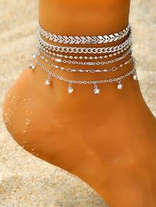 6pcs Minimalist Crystal Element Beach Anklet Set, Versatile Fashion Accessory Gift For Women & Girls, Ideal For Beach Vacation - Multicolor - View 13