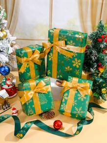 1 Rolle/5m neues dunkelgrünes Geschenkpapier mit Folie, 50x500cm - Rentier Weihnachtsbaum mit goldenen Schneeflocken und Streifen, geeignet für Feiertags-Geschenke, Dekorationen, Geburtstagsfeiern - elegante Weihnachtsverpackung