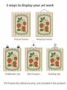 1pc Frameless Vintage Strawberry Wall Art Folk Fruit Poster With Sage Stripe, Rustic Kitchen Decor Print For Bedroom & Dorm | Botanical Posters, Back To School, Retro Room Decor, Funky Farmhouse Aesthetic - Multicolor - View 6