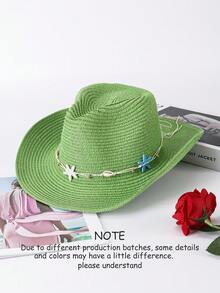 1pc Shell & Starfish Bohemian Straw Bow Panama Hat, Beach Holiday Sun Hat, All-Season Fashion Versatile Commuter Hat, Unisex - Straw Hat - View 17
