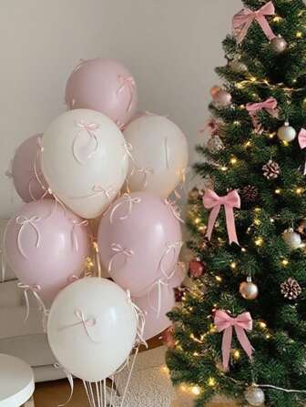 1/10/20 szt. Różowych balonów z kokardkami, dekoracje imprezowe na przyjęcia dla dzieci, wesela i urodziny, białe balony dekoracyjne na wesele, artykuły ślubne, dekoracje urodzinowe, wystrój pokoju na przyjęcie