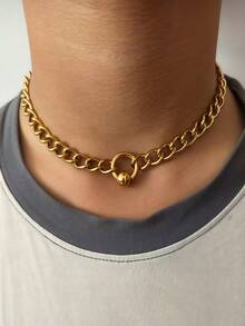 Beaded Openable Circle Choker Necklace, Stainless Steel Sexy Minimalist Clavicle Chain Necklace - Silver - View 6